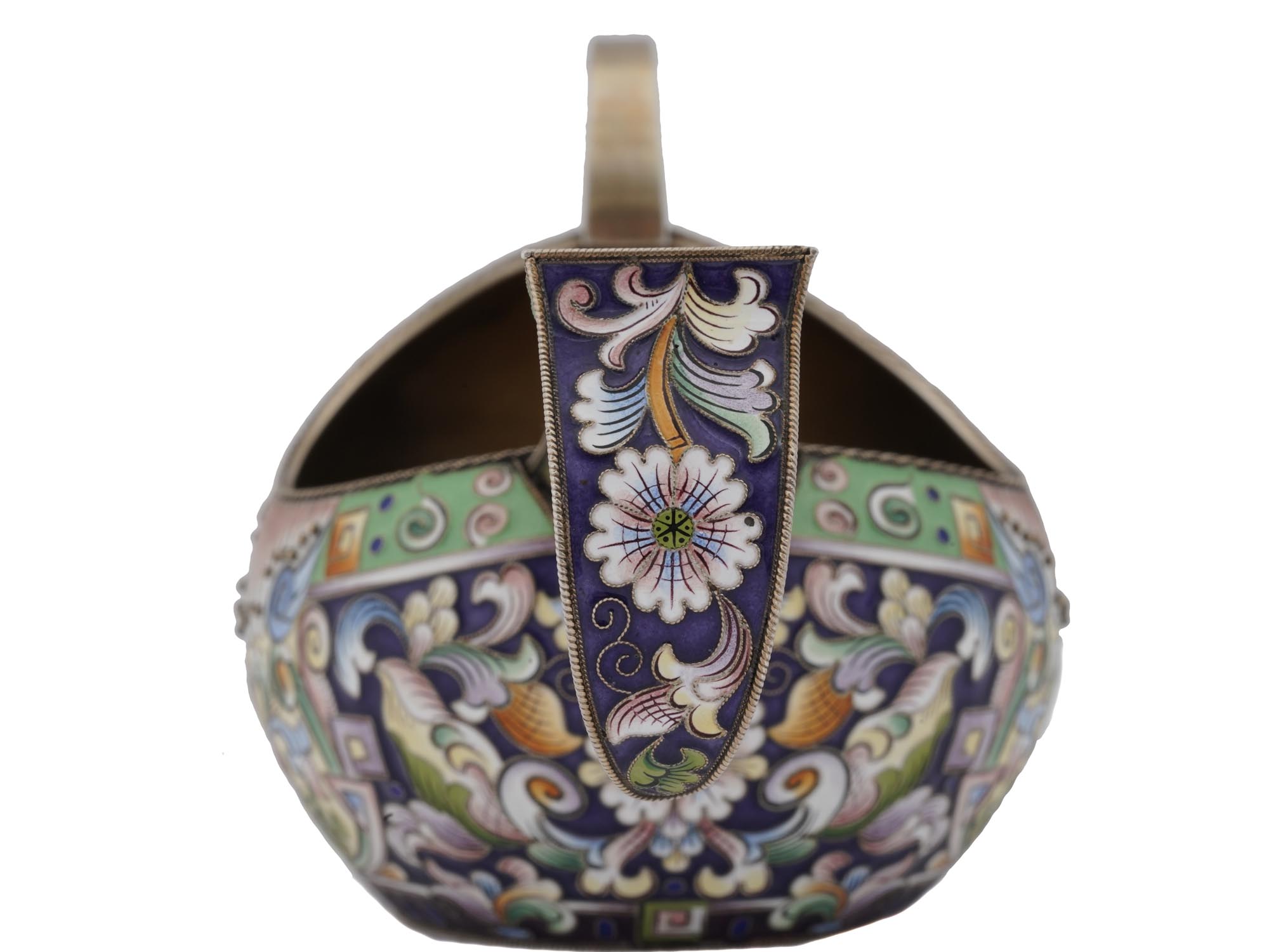 LARGE RUSSIAN SILVER CLOISONNE ENAMEL KOVSH LADLE PIC-5